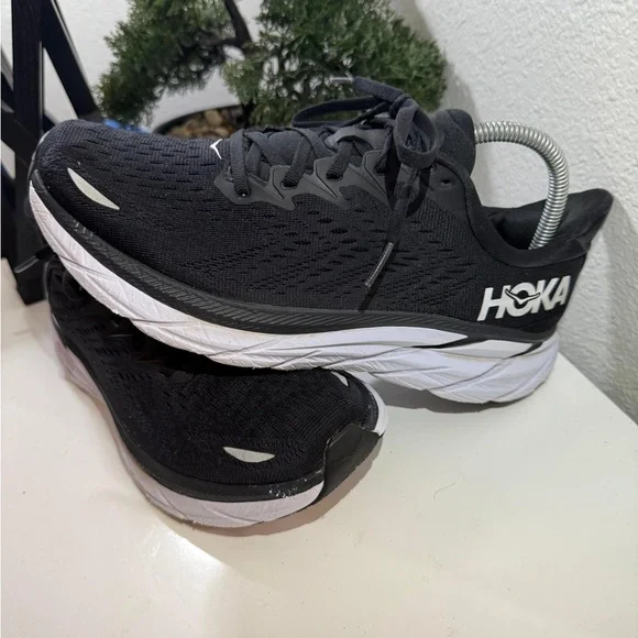 Hoka Clifton 8  Black and White Athletic Shoes - Picture 2 of 9